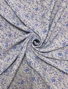 Periwinkle Blue Ditsy Floral Print Rayon Crepe Fabric - 2.25 yds