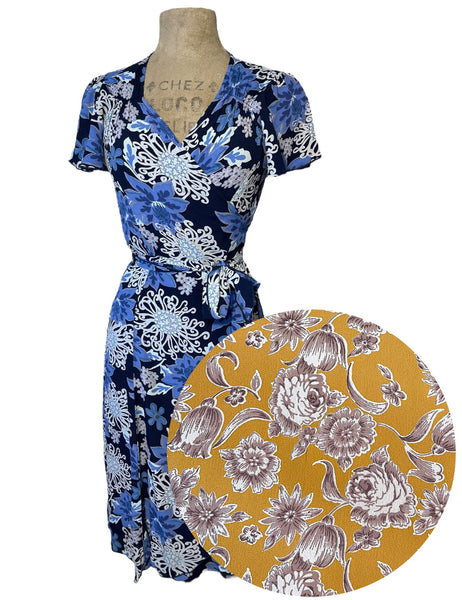 PREORDER - Mustard Yellow Antique Floral Biasa Wrap Dress