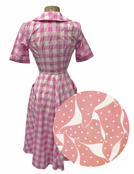 PREORDER - Scout Peach & Cream 1940s Dot Shawl Collar Meadow Dress
