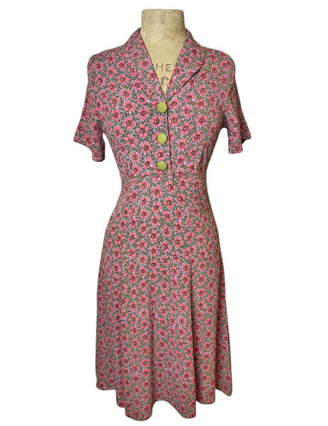 Pretty in Pink Floral 1940s Style Day Dress