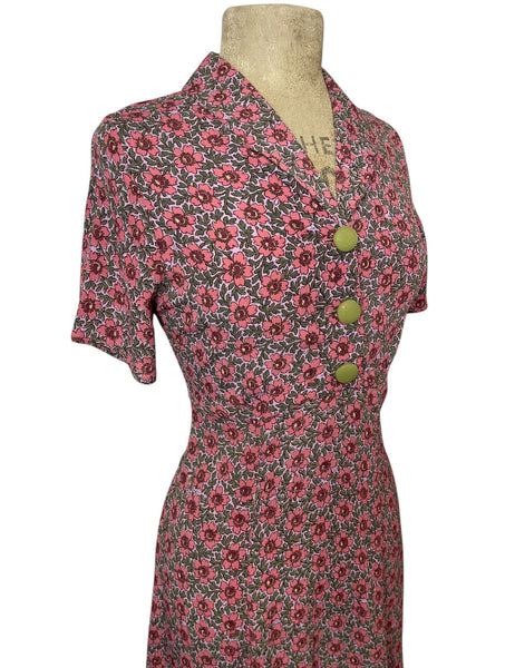 Pretty in Pink Floral 1940s Style Day Dress