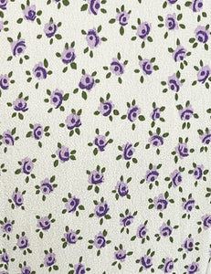 1940s White Purple Posey Vintage Style Margie Button Dress