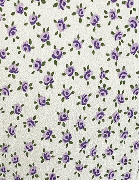 1940s White Purple Posey Vintage Style Margie Button Dress