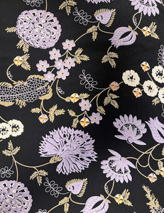 Black & Lavender Nouveau Floral Rayon Crepe Fabric - 1 & 2/3 yds