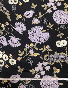 Black & Lavender Nouveau Floral Rayon Crepe Fabric - 1 & 2/3 yds