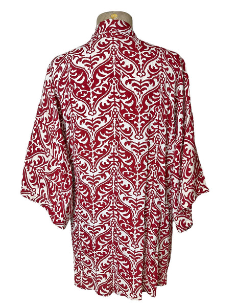 Red & White Nouveau Print Kimono Top - Size LG/XL