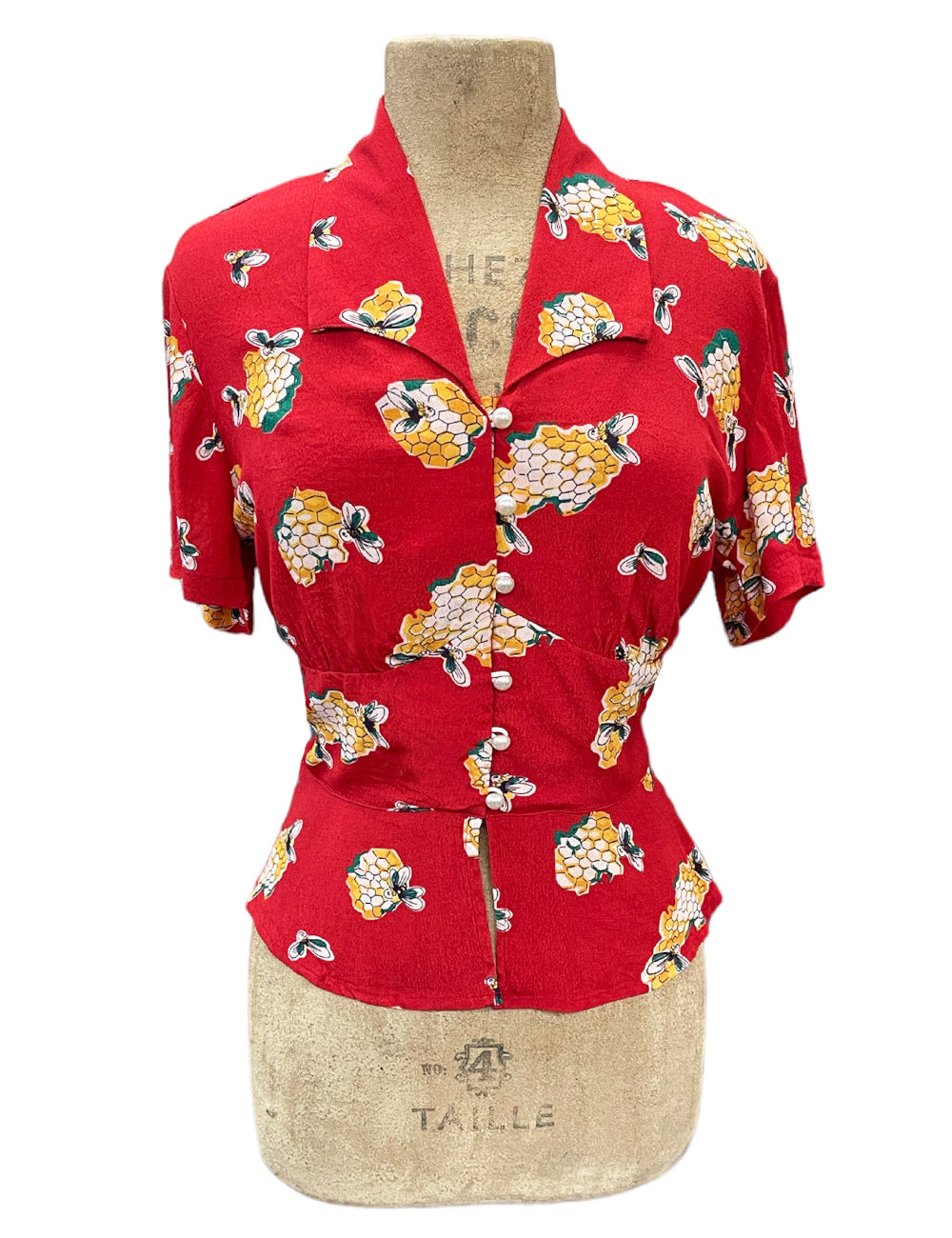 Candy Red Honey Bees Betty Button Blouse