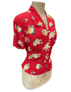 Candy Red Honey Bees Betty Button Blouse