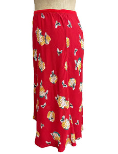Candy Red Honey Bee Print Knee Bias Skirt
