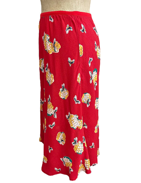 Candy Red Honey Bee Print Knee Bias Skirt