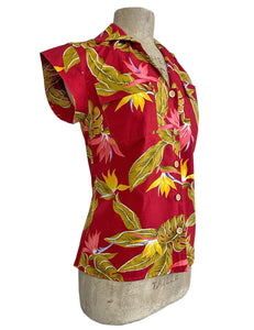 Scout Red Birds of Paradise Backyard Button Up Blouse