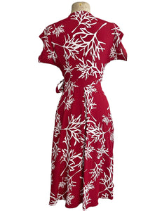Red Coral Reef Vintage Style Cascade Wrap Dress
