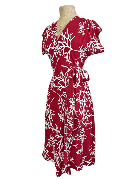 Red Coral Reef Vintage Style Cascade Wrap Dress