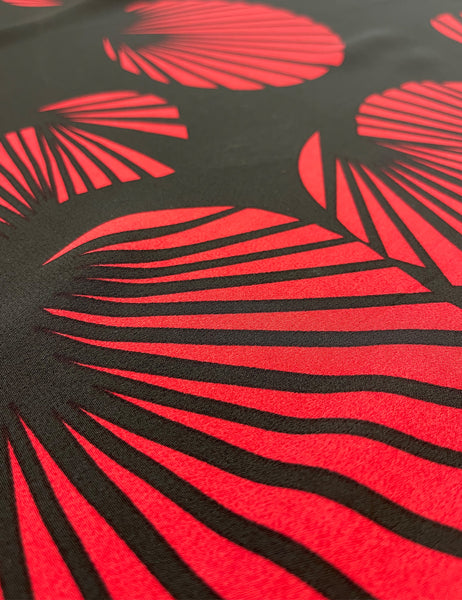 Black & Red Deco Fans Print Rayon Crepe Fabric - 1.75 yds