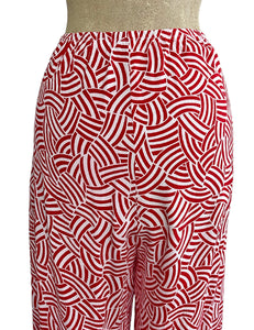 Red & White Deco Waves 1930s Style High Waisted Palazzo Pants
