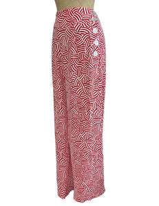 Red & White Deco Waves 1930s Style High Waisted Palazzo Pants