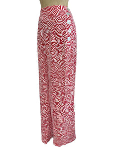 Red & White Deco Waves 1930s Style High Waisted Palazzo Pants