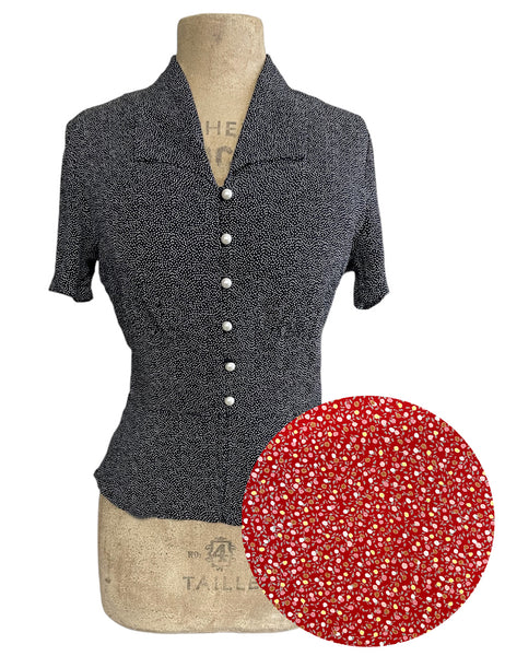 PREORDER - Red Floral Bud Dot Button Up Betty Blouse