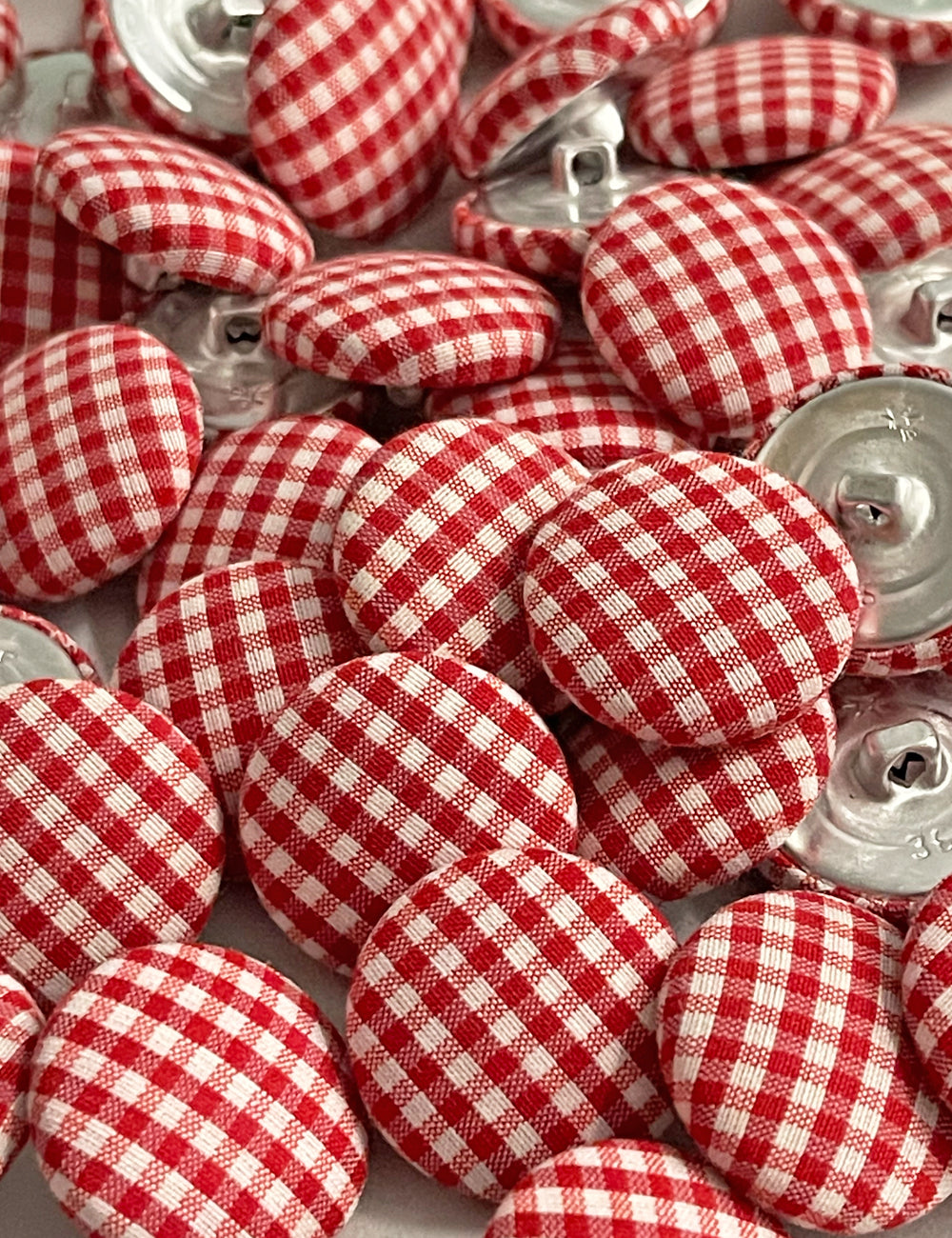 Red Gingham Covered Buttons - Bag of 50 pieces
