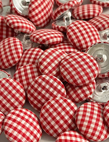 Red Gingham Covered Buttons - Bag of 50 pieces