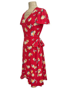 Candy Red Honey Bee Print Vintage Style Biasa Wrap Dress