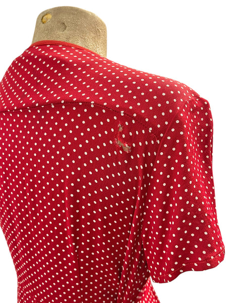 Red Polka Dot Print Wrap Dress - DAMAGED SAMPLE - Size Large