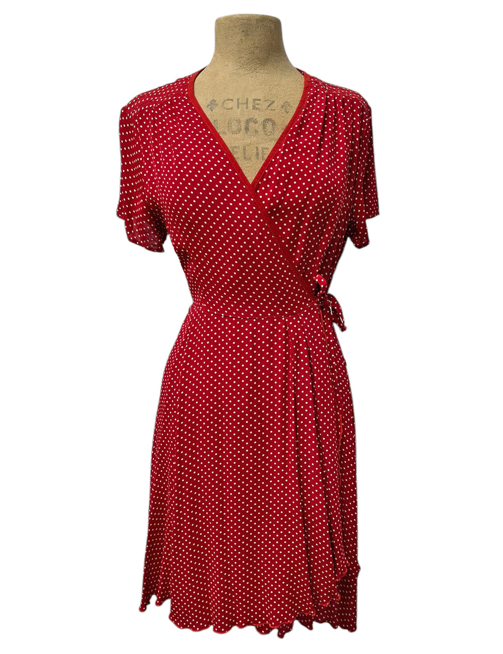 Red Polka Dot Print Wrap Dress - DAMAGED SAMPLE - Size Large