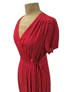 Red Polka Dot Print Wrap Dress - DAMAGED SAMPLE - Size Large