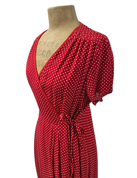 Red Polka Dot Print Wrap Dress - DAMAGED SAMPLE - Size Large