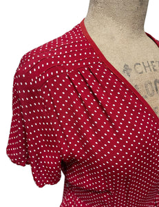 Red Polka Dot Print Wrap Dress - DAMAGED SAMPLE - Size Large