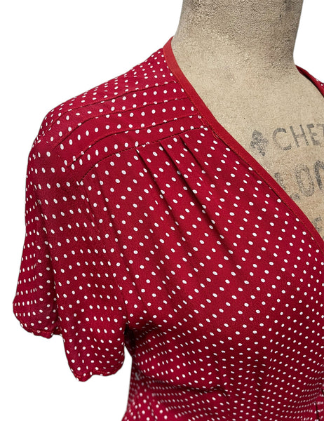 Red Polka Dot Print Wrap Dress - DAMAGED SAMPLE - Size Large
