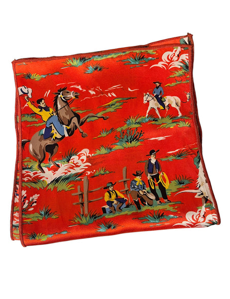 Silk Charmeuse Red Western Print Skinny Scarf
