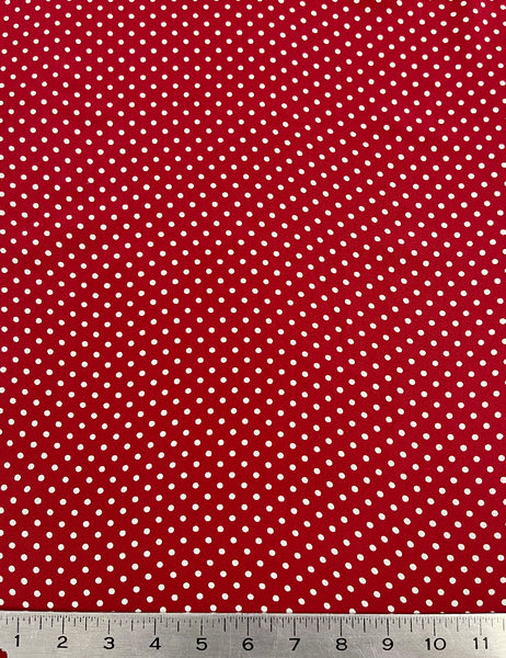 Red & White Polka Dot Print Rayon Crepe Fabric - 1.5 yds