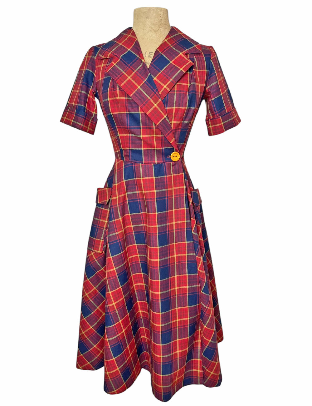 Scout Perfectly Plaid 1940s Style Shawl Collar Meadow Dress