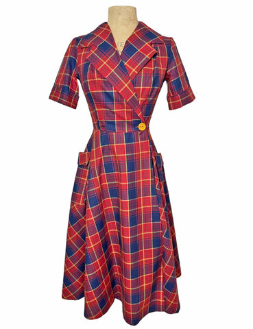 Scout Perfectly Plaid 1940s Style Shawl Collar Meadow Dress