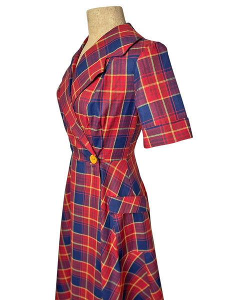 Scout Perfectly Plaid 1940s Style Shawl Collar Meadow Dress