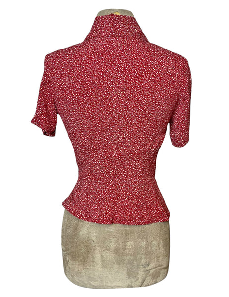 Red Floral Bud Dot Button Up Betty Blouse