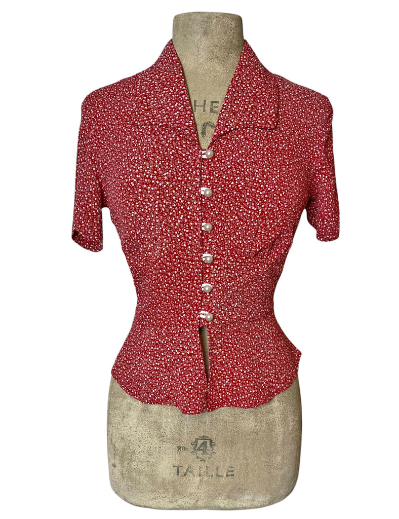 Red Floral Bud Dot Button Up Betty Blouse – Loco Lindo
