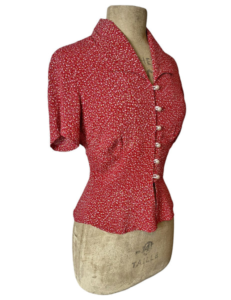 Red Floral Bud Dot Button Up Betty Blouse