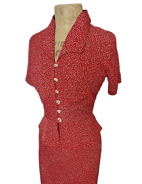 Red Floral Bud Dot Button Up Betty Blouse