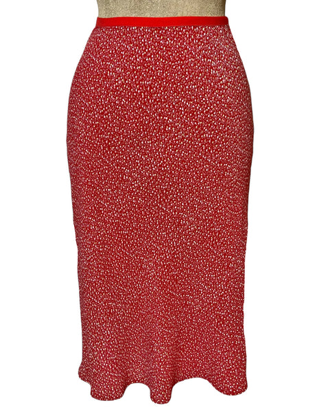 Red Pixie Floral Bud Knee Bias Skirt