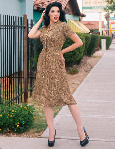 Leopard Print Button Front Retro Margie Dress