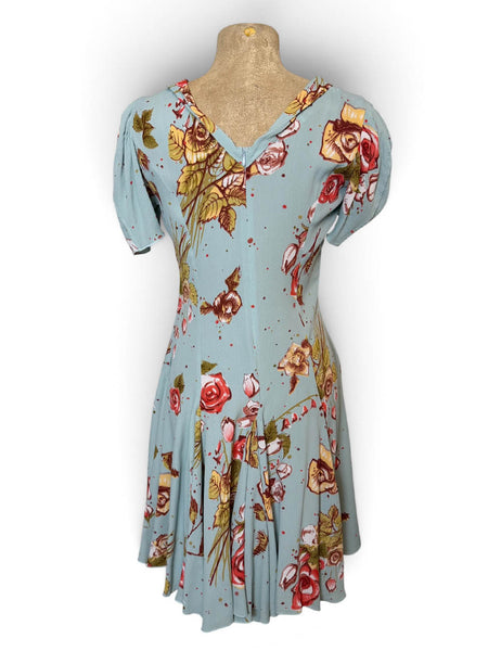Robins Egg Rose Garden 1930s Style Venice Beach Swing Dress