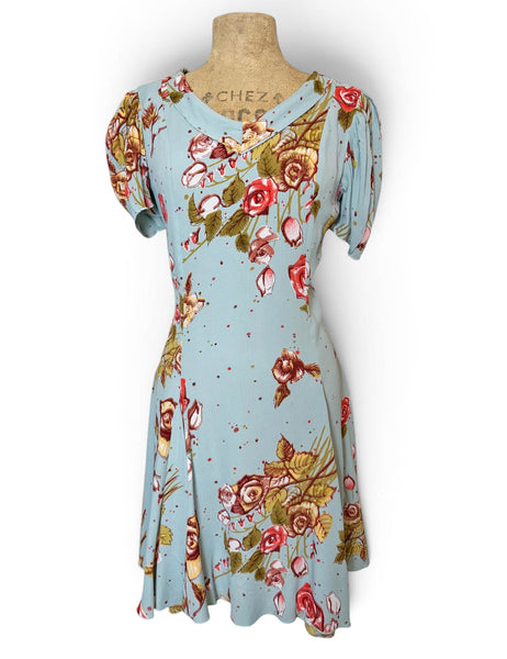 Robins Egg Rose Garden 1930s Style Venice Beach Swing Dress