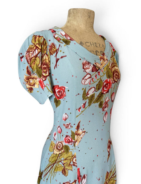 Robins Egg Rose Garden 1930s Style Venice Beach Swing Dress
