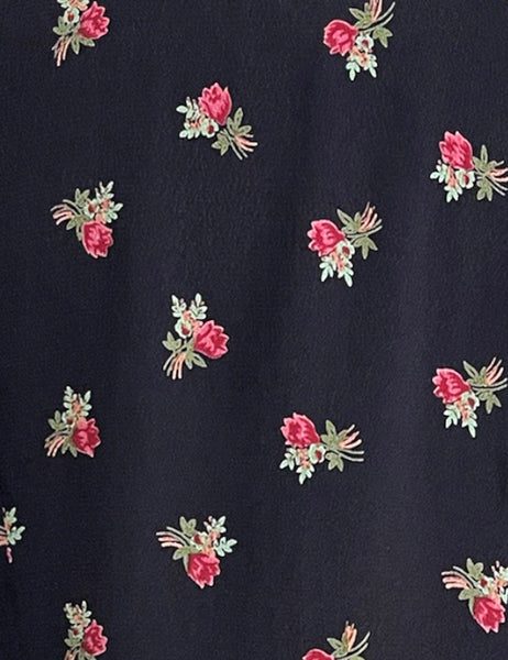Black Rosebud Floral Sleeved 1940s Eleanor Dress