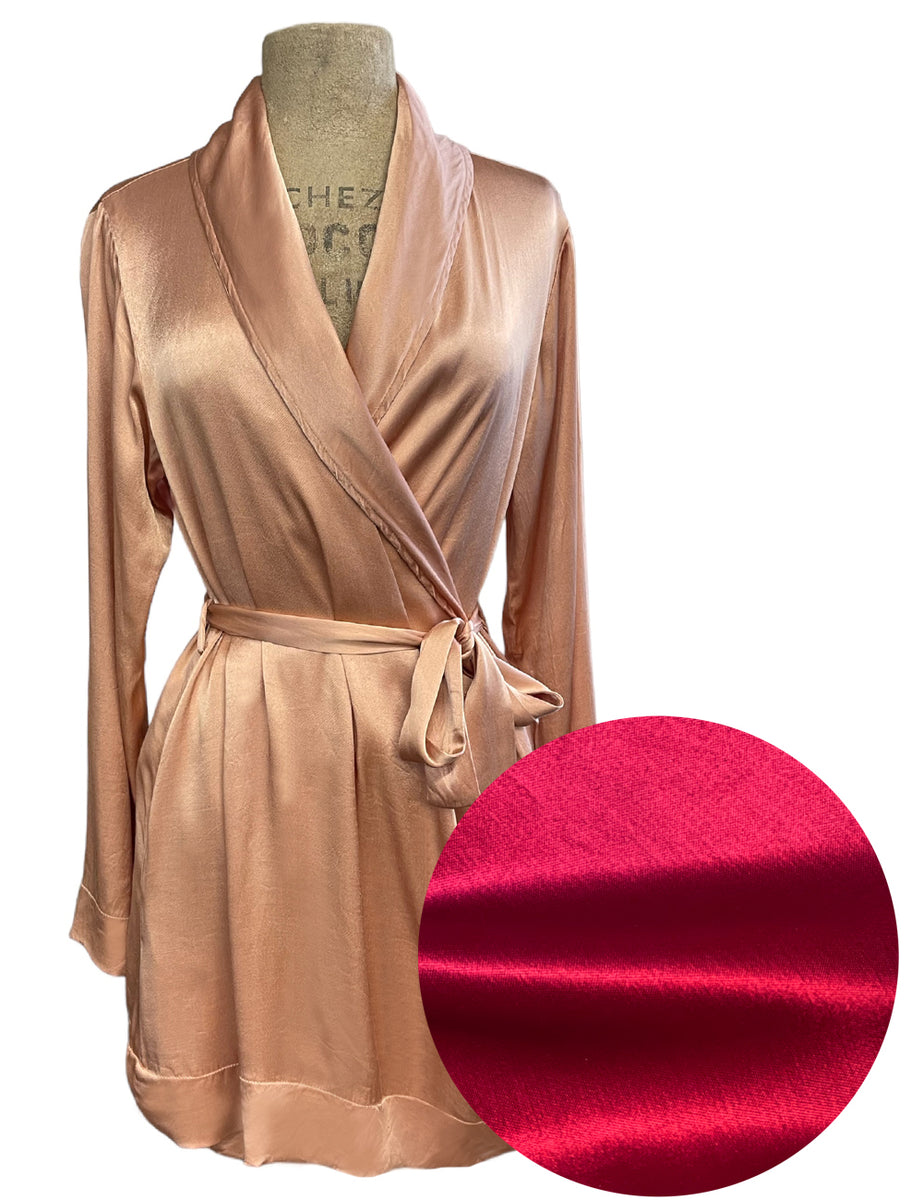 PREORDER - Ruby Red Satin 1930s Elegant Shawl Collar Robe – Loco Lindo