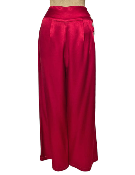Ruby Red 1930s Style Satin High Waist Palazzo Pants