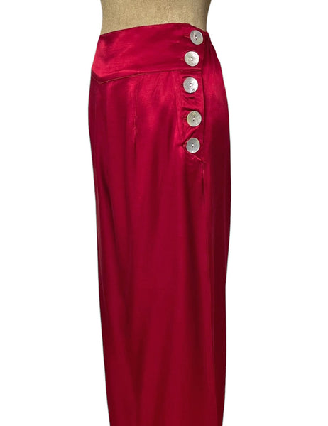 Ruby Red 1930s Style Satin High Waist Palazzo Pants