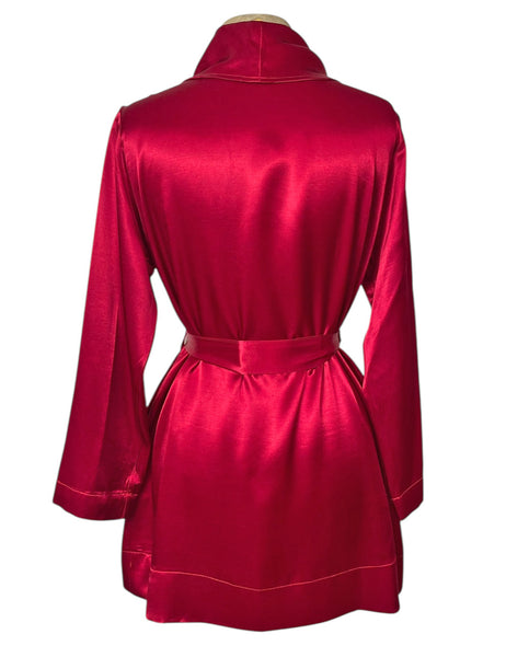 Ruby Red Satin 1930s Elegant Shawl Collar Robe